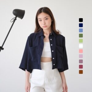 SAGI – Vienna Pocket Shirt | Korean Crop Top | Atasan Kemeja Pendek Wanita | Formal Casual Outfit