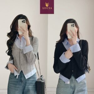 LUCIA-KEMEJA BLOSE WANITA KOMBINASI 2 WARNA |KEMEJA CROP WANITA ACARDYGAN CROP WANITA  CROP TOP WANITA | KEMEJA SALUR WANITA KEMEJA CROP KOMBINASI SALUR | kemeja crop top