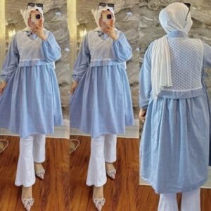 Vallina Outfit – Sabira Tunik Atasan Wanita Muslim All Size Fit To XL Besar Matt Katun Salur Premium OOTD Casual Daily