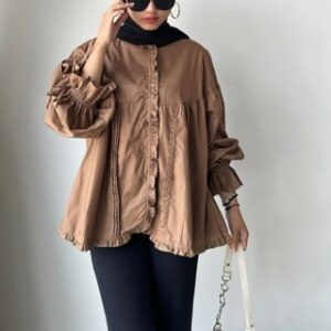 Calaya Kemeja Wanita Rempel Tali Polo Linen Minimalis