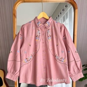 Liora Shirt – Kemeja Wanita Lengan Panjang – Bordir Putih Cantik