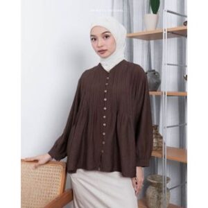 Orimoza Selena Blouse Rempel Wanita bahan Polo Linen