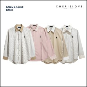 Basic Denim Pastel Kemeja Mix Stripe – Atasan Wanita Premium Tangan Panjang