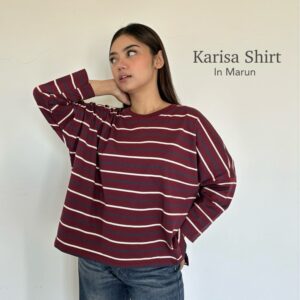 PLUMFIT Kaos Wanita Oversize Motif Garis Matterial Cotton Combed Karisa Shirt