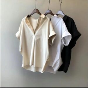 Kemeja Wanita – Cocoa Top Kemeja Cewek Korean Style Oversize – Baju Atasan Cantik Korea V-Neck Katun Twill Polos