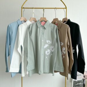 Emikoawa Lakhsmi Kemeja Poplin Basic Wanita Border Embroidery Bunga Atasan Wanita