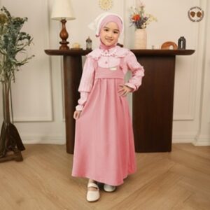MARVES Naila Gamis Baju Muslim Anak Perempuan Bahan Crinkle Motif Bunga Usia 2 hingga 14 Tahun
