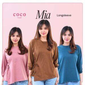 Atasan Wanita Kaos Lengan 7/8 Tali Pita Ikat Samping Mia Top Korean Elegant Style Cotton Combed Premium Size M L XL Modern Trend Outfit