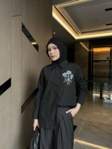 Mayoutfit Jemina Shirt | Kemeja Basic mahogany maroon Katun Wanita Embroidery Bordir Bunga