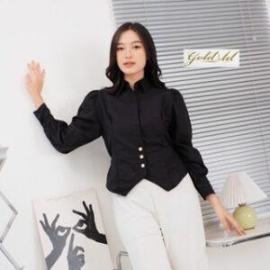 SANJU BLOUSE -HALINKA Shirt -Blouse kancing -Kemeja Kantor -Atasan Formal -Korean Style