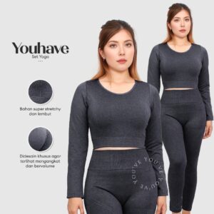 YouHave ( You’ve ) Setelan Set Legging Pakaian Olahraga Crop Top Lengan Panjang Sport Bra Senam Aerobik Zumba Yoga Gym Fitness Sportwear Set Wanita Perempuan  Padel Paddle Y00004