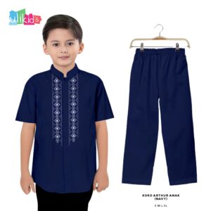 Ulikids Koko Anak Laki-Laki One Set Setelan Baju Muslim Lebaran Kombinasi Bordir Premium Lengan Pendek Terbaru Dan Termurah