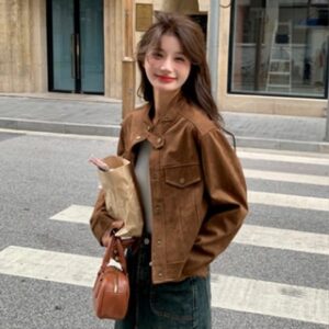 Jacket Vintage Wanita Autumn Outfit Jaket Crop Coksu M657