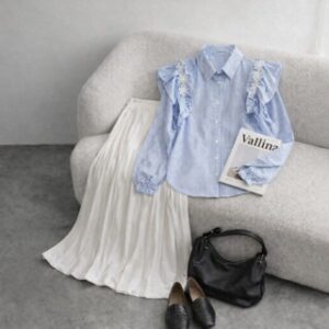 Vallina Outfit Lolita Top Atasan Wanita Muslim Cila Blouse Katun Salur Garis Premium Korean Style