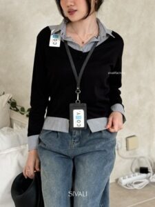 SIVALI Yuki Stripe Collar – Stripe Layer Shirt – Atasan Wanita Kemeja Lengan Panjang | 075