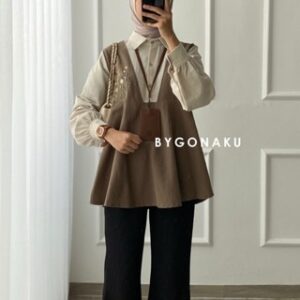 [GONAKU] Senja Top Blouse Linen Bordir | Atasan Blouse Kemeja Kerja Wanita Korean Style | Busui Friendly