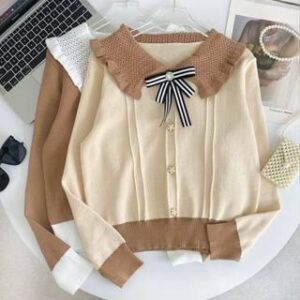 GS – BLOUSE Rajut Wanita PREMIUM Terbaru | Atasan Model Kerah Baby Sailor Korean Style Kancing Variasi Pita Top Knit Wear
