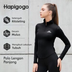 [Hapigogo] Kaos kerah Berdiri wanita Atasan olahraga outdoor Wanita Kaos Yoga Slim Fit Wanita Kaos Pelindung Sinar Matahari UPF50+/UV