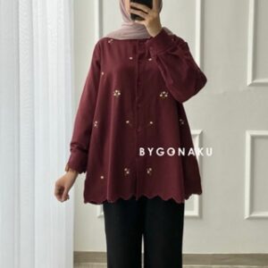 [GONAKU] Sena Top Linen Bordir | Atasan Blouse Kemeja Kerja Wanita | Busui Friendly