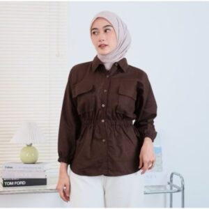 atasan wanita kekinia terlaris bena shirt bahan katun  linen premium model elegan karet pinggang perut