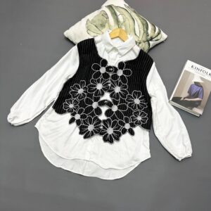 Maurin Kemeja Rayon Twill Mix Salur Premium – Atasan Kemeja Wanita Vest 2in1 Bordir Korean Style