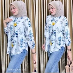 Kemeja Blouse Atasan Wanita Dewasa Lengan Panjang Oversize Bahan Rayon Premium Adem Motif Floral