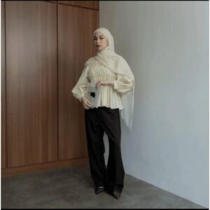 Pamela Shired Blouse – Atasan Kerut Wanita Kekinian Kemeja Blouse Lengan Panjang Casual Korean Top