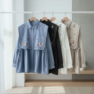 Vallina Outfit – Narika Shirt Atasan Wanita Muslim Artisa Blouse Linen Rami Embodery Top Premium