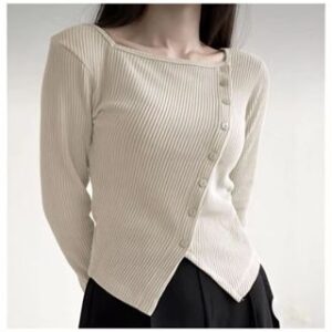 MARCH BLOUSE KOREA – ATASAN WANITA KANCING – CRICIA BLOUSE KNIT RIB KOREAN STYLE