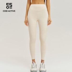COSI ACTIVE celana olahraga yoga wanita warna murni tinggi pinggang dengan garis T depan cocok untuk gym dan lari