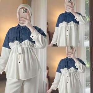 Cuppita Kemeja Jeans Mix Rayon Twill Premium Pinggang serut Atasan Wanita Terbaru 2025