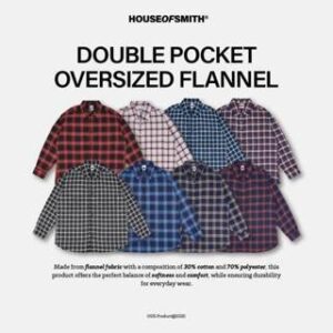 House of Smith Kemeja Flanel Oversize Pria – Double Pocket Oversized Flannel – Flannel Long Shirt