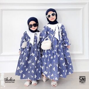 Shahia Servantina – Katlyn & Veronica Dress Gamis Katun Salur Pita Anak Perempuan