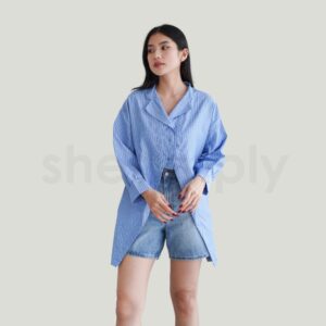 Shesimply Hoppy Stripe Blouse Katun Salur Atasan Wanita Tangan Panjang Motif Garis-Garis Simple