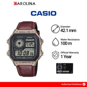 Jam Tangan Pria Casio General AE-1200WHL-5A Digital Dial Brown Leather Band