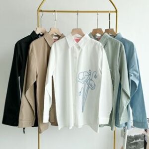 Emikoawa Tikha Kemeja Poplin Basic Wanita Border Embroidery Bunga Atasan Wanita Kemeja Putih