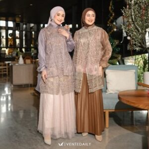 Ventedaily – Visha Tunik Atasan Wanita Brukat Organza Baju Furing Outfit Simple Kondangan Kekinian