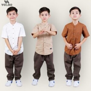 Volgo – Kemeja Koko Shanghai Anak Lengan Pendek Katun Linen