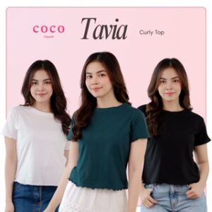 Atasan Wanita Kaos Lengan Curly Pendek Tavia Top Korean Lovely Girl Style Cotton Combed Premium Size M L XL Basic Polos Casual Outfit Look