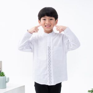 LOA STUDIOS – Baju Koko Kemeja Bordir Anak Lengan Panjang Putih – Asra Kids