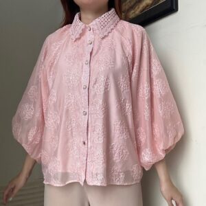 Liliana Top atasan blouse kemeja wanita kerja organdi bordir korean style by Biel the Label