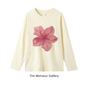 The Monseur Gallery baju kaos wanita lengan panjang Kaos Oversize Wanita baju atasan wanita Oil painting pink flowers | Kaos Wanita Cream