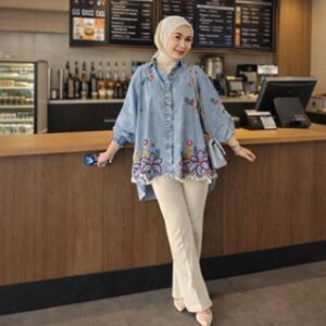 Acha Jeans Motif Bunga Atasan JUMBO Wanita Jeans Bordir ORI