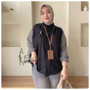 TIARA Blouse Kemeja Wanita Kombinasi Salur Rayon Twill Model Terbaru Atasan Wanita Kekinian