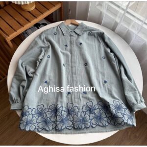 Berri Blouse Kemeja Bordir Wanita Linen Premium Shirt