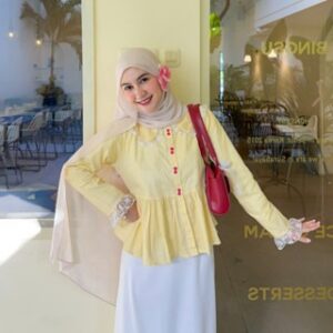 Mybamus x Nabilabyaaa Biyaa Poplin Blouse Atasan Wanita Lengan Panjang Renda Collar