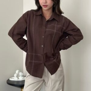 Twila Shirt – Kemeja Wanita Oversize Lengan Panjang | Blouse Contrast Stitch Casual Basic Kantor