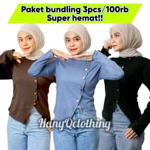 (3pcs 100rb)Promo hemat paket bundling atasan wanita viral Knit kriwil kancing button long sleave bestseller