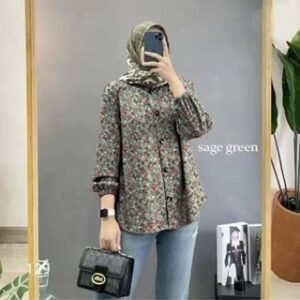 New Baju Blouse Atasan Wanita Blus Motif Bunga Lengan Panjang