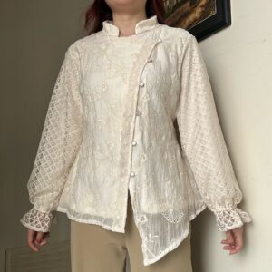 Ismaya Top kemeja atasan blouse wanita kerja atasan tensel katun brokat bordir korean style by Biel the Label